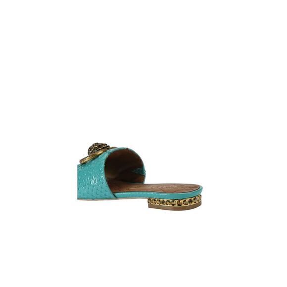 KURT GEIGER LONDON CHELSEA FLAT SANDAL TURQUOISE LEATHER. Sz-6.5/36.5 - Picture 3 of 4